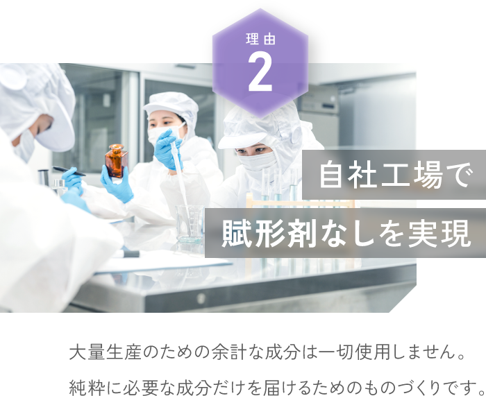 自社工場で賦形剤なしを実現